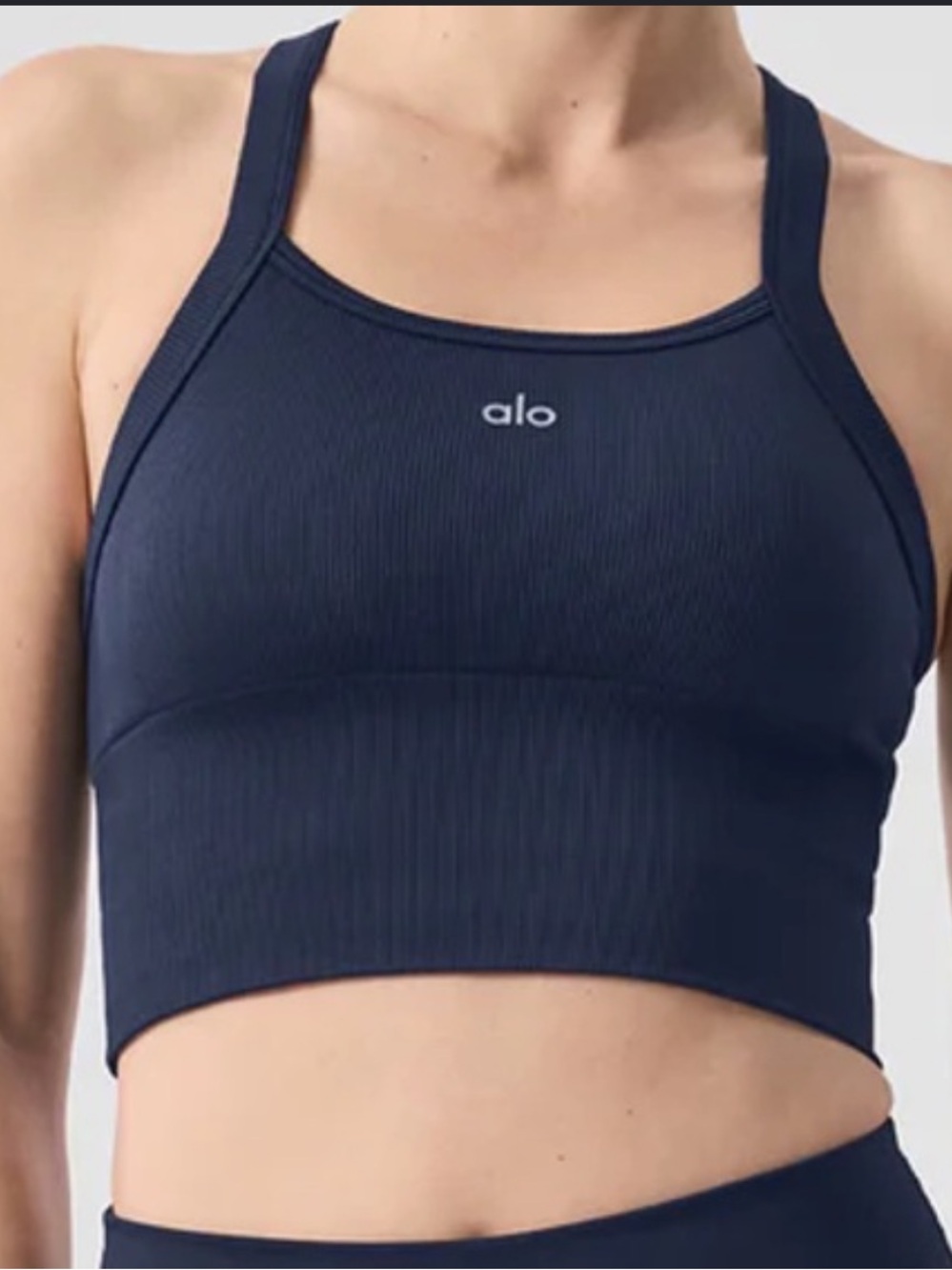 ALO Yoga Seamless Ribbed Favorite Bra Tank — Navy 2.R2